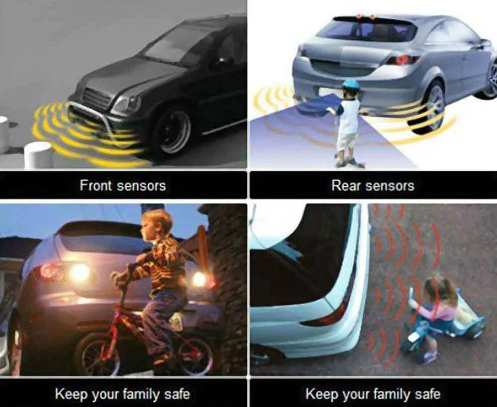 4 Parking Sensors Car Reversing Radar Kit Radar Alarm System Double CPU And Advanced Chip LED Lights Anti-freeze Rainproof - Black