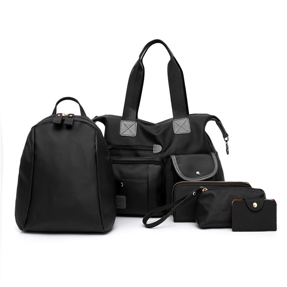 5pcs/Set Women Bags Large Capacity  PU Leather Shoulder Handbag  Backpack Bag Female Totes Purse-Black