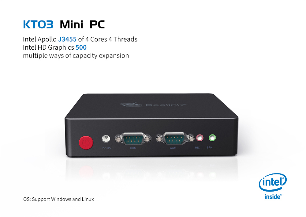 Beelink KT03 Intel Apollo J3455 Barebone Mini PC 2.4G/5G WIFI HDMI*2 COM*2