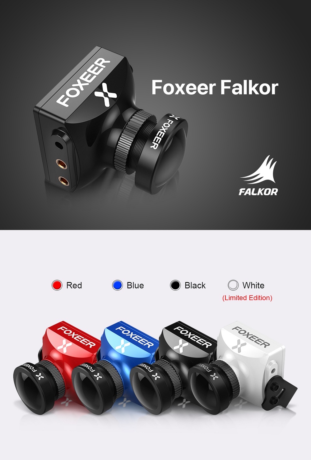 Foxeer Falkor WDR 1200TVL 1.8mm 1/3 CMOS Sensor Wide Voltage 5-40V OSD FPV Camera 4:3/16:9 NTSC/PAL Switchable - Red