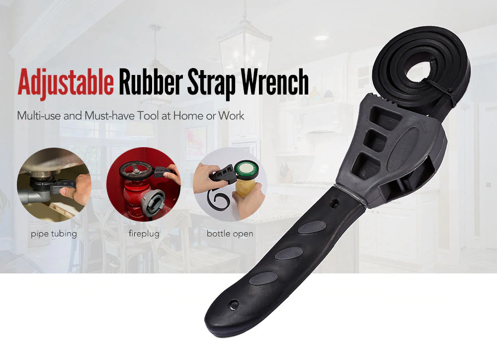 Adjustable Multi-function Rubber Strap Wrench Tools - Black