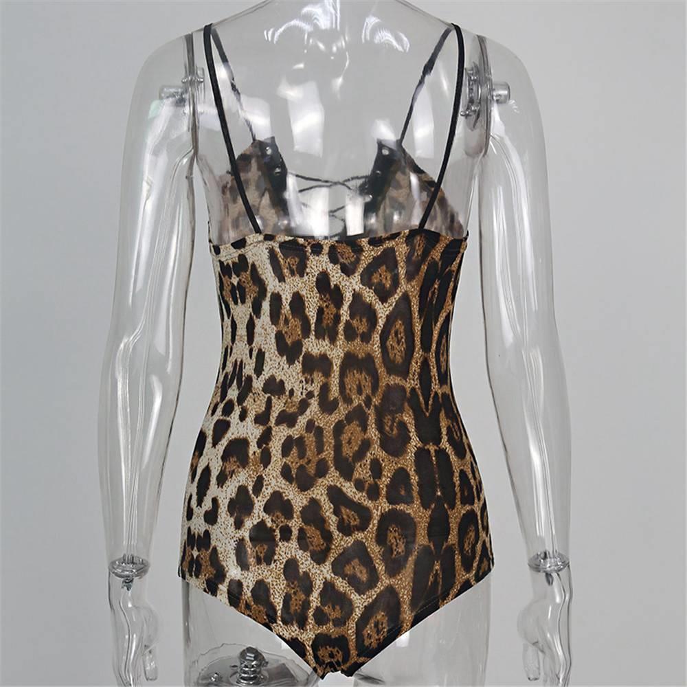 Women Sexy Fashion Top Leopard Print Lures Shapewear Gathered Dress Size L - Yellow