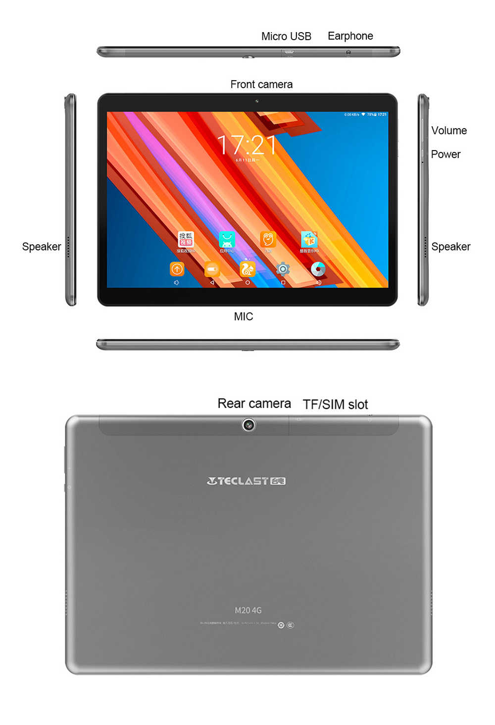 Teclast M20 4G Phablet MT6797 Deca Core 10.1" IPS 2560*1600 4GB RAM 64GB ROM Built-in GPS GLONASS Beidou A-GPS Android 8.0 Dual SIM Dual Standby - Black+Silver