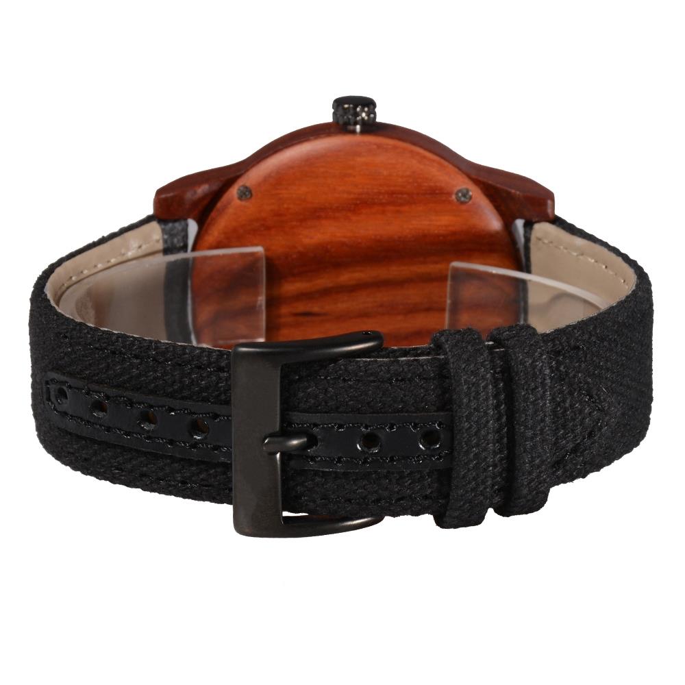 BEWELL Red Sandalwood Vintage Quartz Watch Leather Band Dial Plate Wristwatch Men - Black