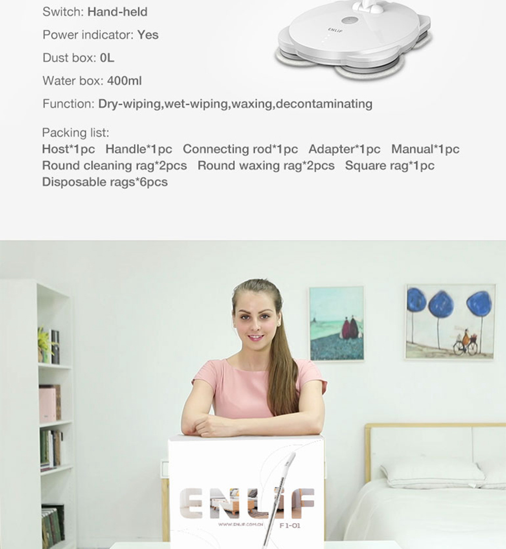ENLif Cordless Smart Floor Cleaning Robot Wet and Dry Sweeping Robot- White