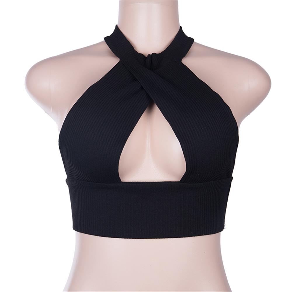 Women Sexy Cotton Fashion And Comfortable Slim Halter Neck Chest Wrap Vest Top Size M - Black
