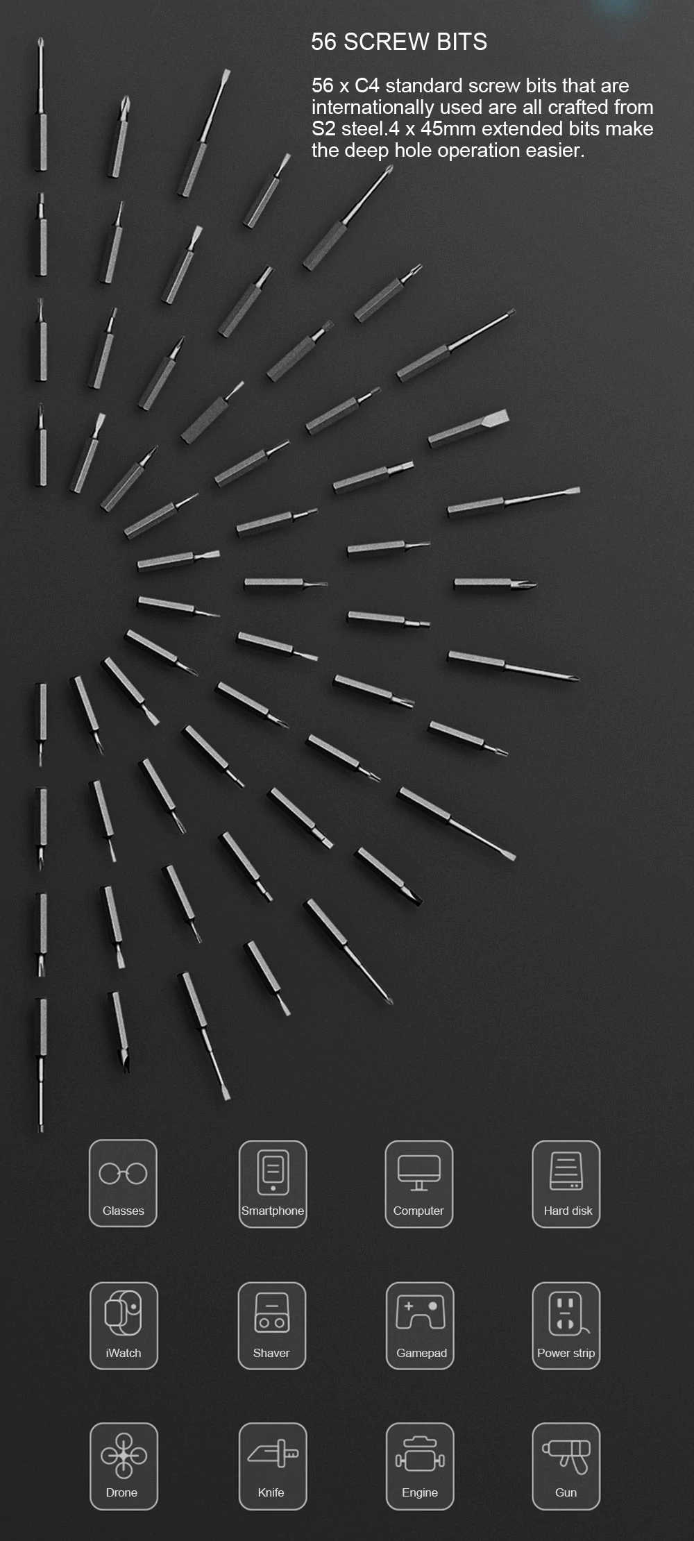 Xiaomi Wowstick 1F + Electric Screwdriver Bits Toolkit for Reparing Phone Toy Laptop Digital Product - Gray