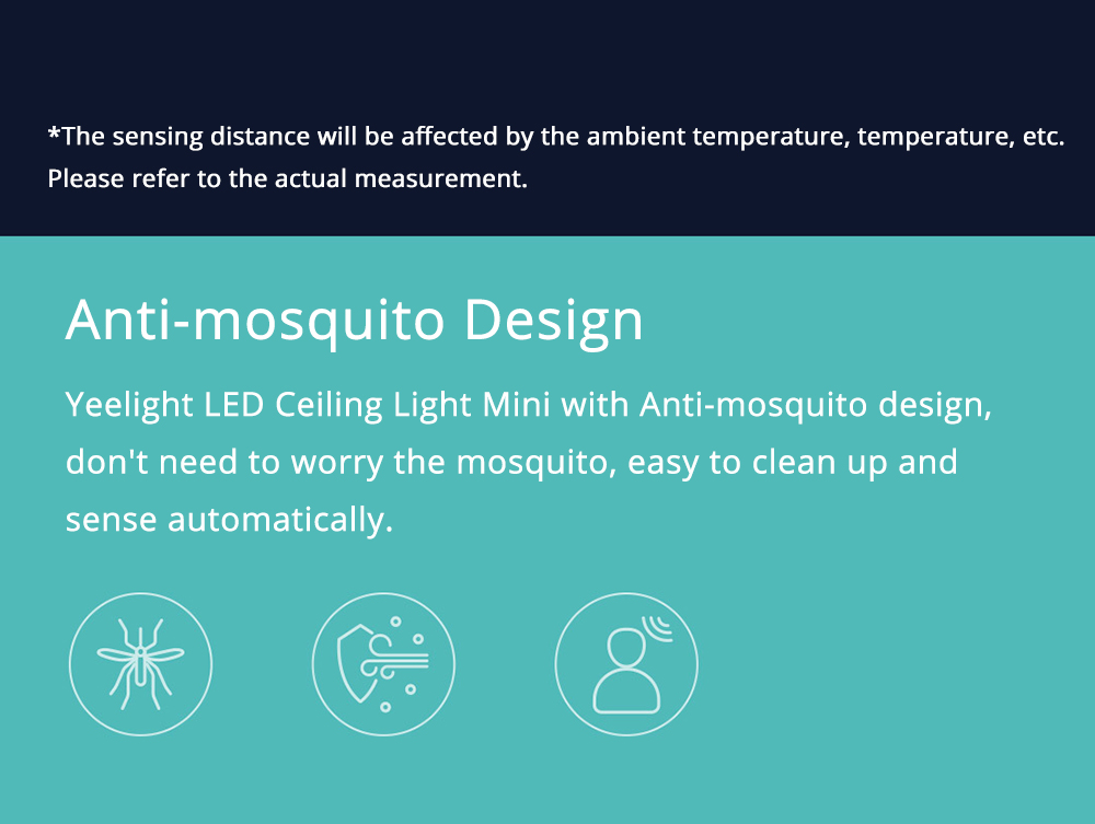 Xiaomi Mijia Yeelight LED Ceiling Light Mini 5700K Built-in Dual Sensors Control Ra90 CRI Anti-mosquito Design - White