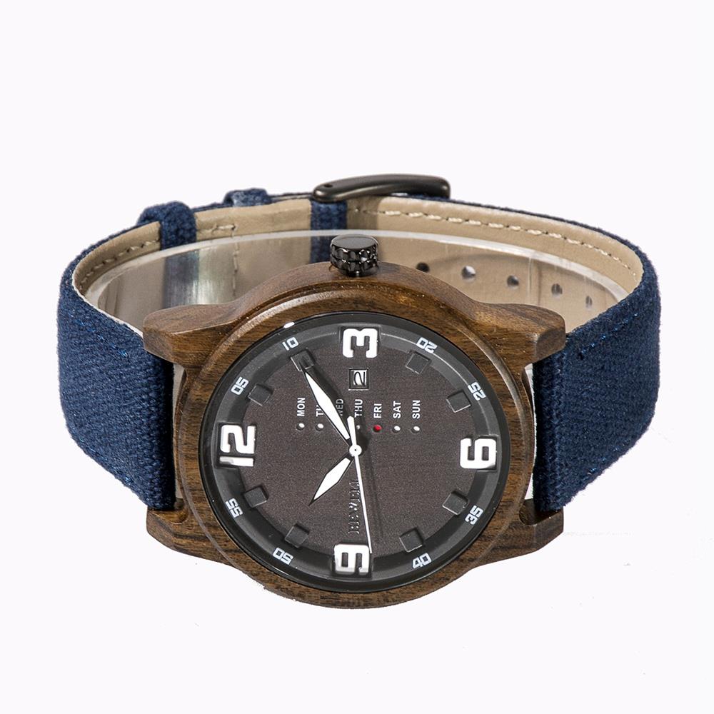 BEWELL Ebony Vintage Quartz Watch Leather Band Dial Plate Wristwatch Men - Blue
