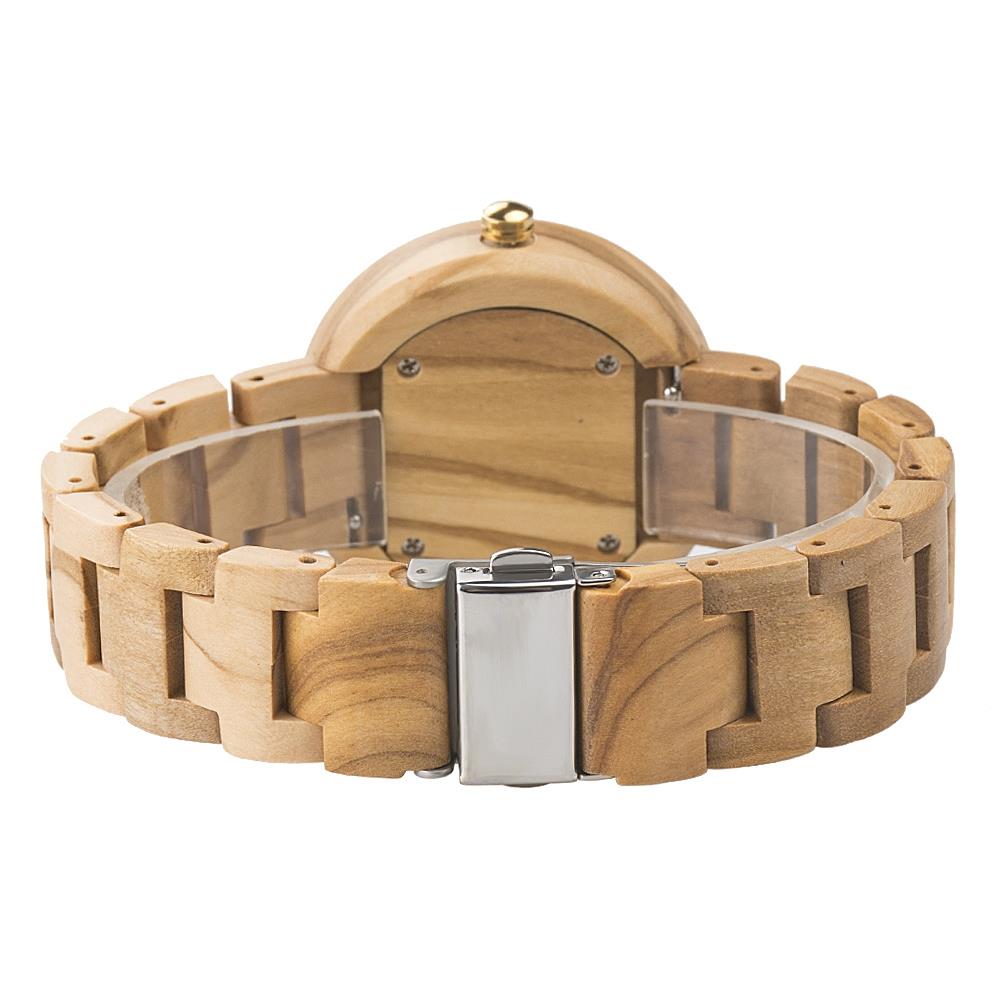 BEWELL Olive Wood Vintage Quartz Watch Leather Band Dial Plate Wristwatch for Women-Yellow