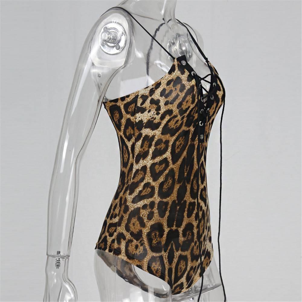 Women Sexy Fashion Top Leopard Print Lures Shapewear Gathered Dress Size L - Yellow