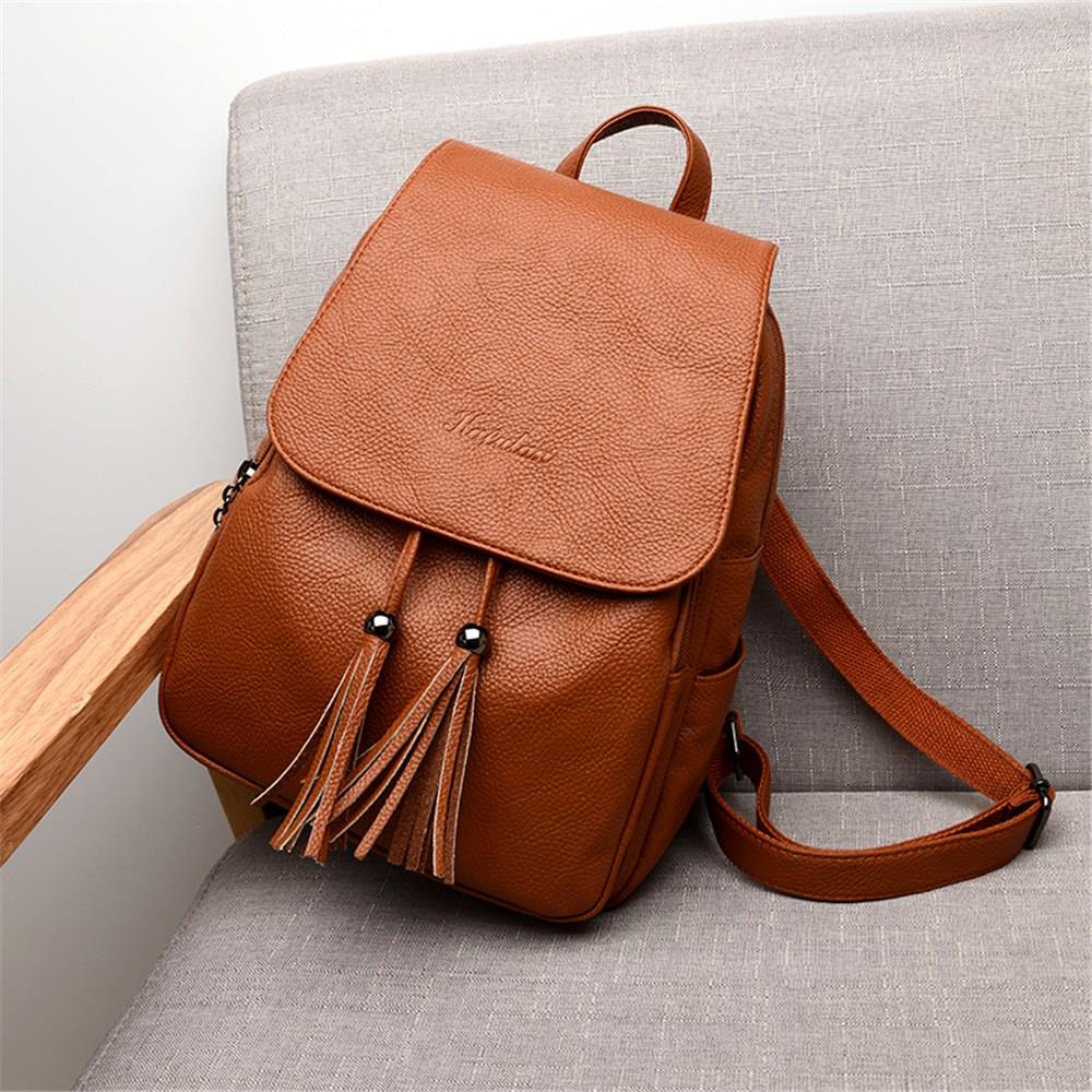 Fashion Women Backpack for Teenage Girls Female School Shoulder Bag Casual Rucksack Travel Daypack-Brown