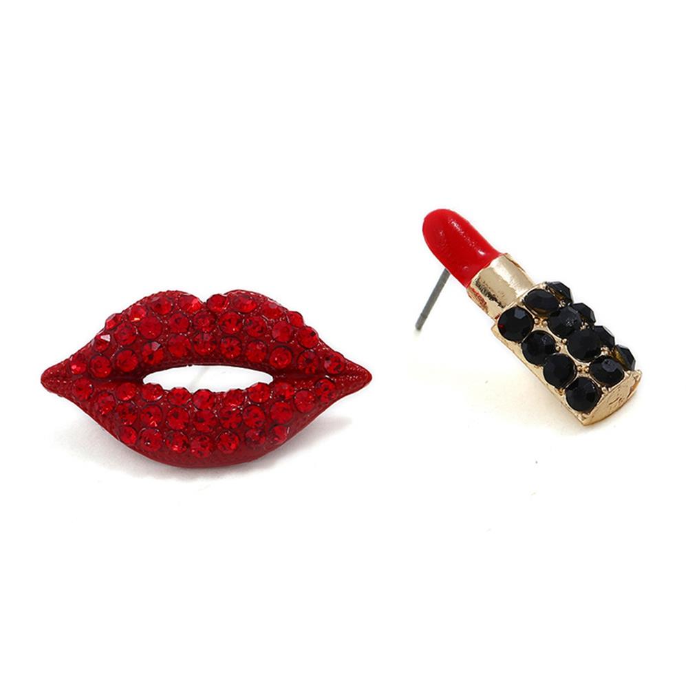 Women's Red-lips Lipstick Rhinestone Earrings Red