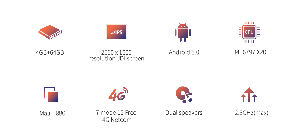 ALLDOCUBE Cube M5 4G Phablet MTK6797 Deca Core 10.1" IPS 2.5K Retina Screen 2560*1600 Android 8.0 4GB DDR3 64GB eMMC Built-in GPS AGPS GLONASS Dual SIM Dual Standby - White