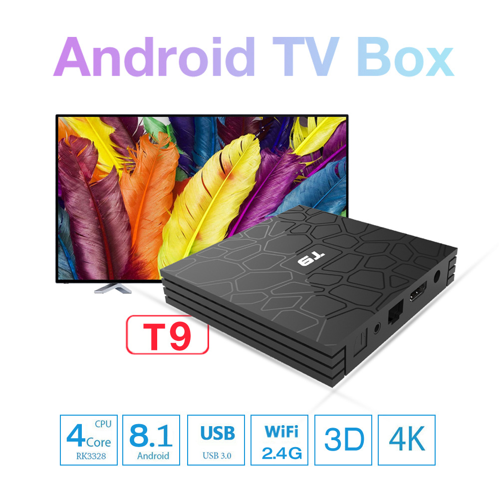 T9 4K RK3328 Quad Core Android 8.1 TV BOX BT4.0 WiFi Media Player 4GB+32GB H9L0 