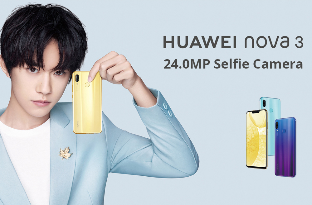 HUAWEI Nova 3 6.3 Inch FHD+ Screen 4G LTE Smartphone Kirin 970 6GB 128GB Dual 24.0MP Cameras Android 8.1 Type-C Touch ID OTG - Black