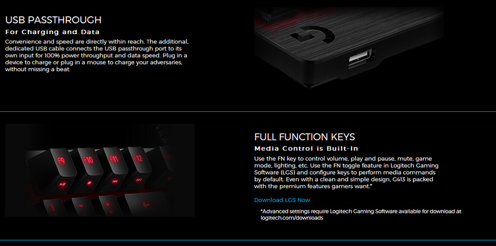 Logitech G413 Wired Gaming Mechanical Keyboard 104 Keys Monochrome Backlight USB Interface For Professional Gamers - Carbon Black