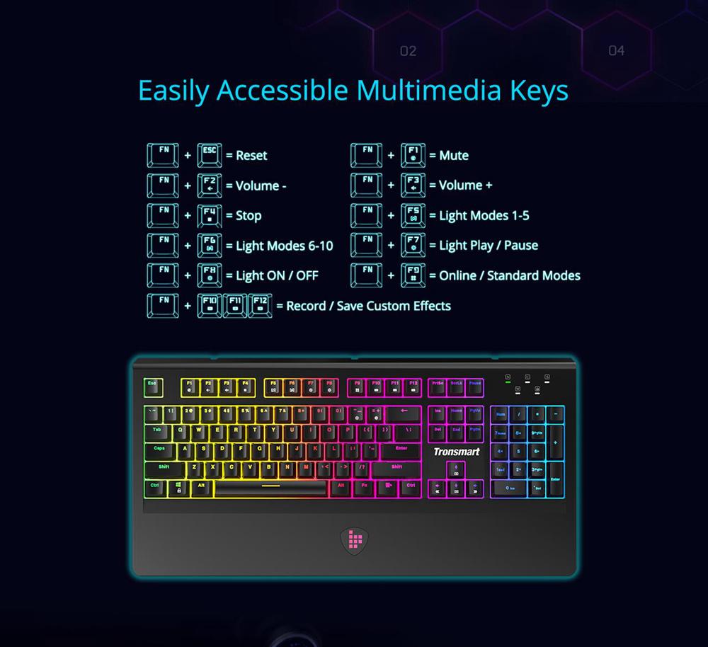 Tronsmart TK09R RGB Mechanical Gaming Keyboard with RGB Backlit, Macro, Blue Switches for Gamers - US Layout