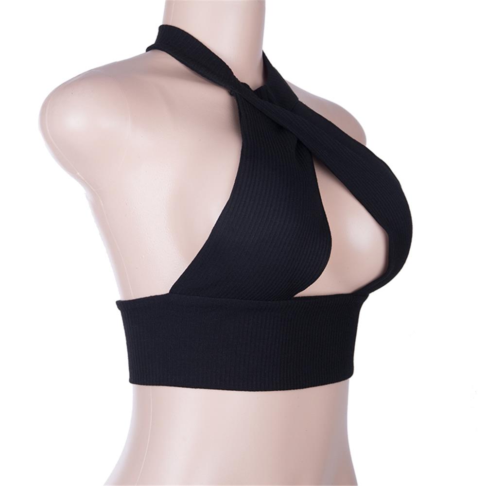Women Sexy Cotton Fashion And Comfortable Slim Halter Neck Chest Wrap Vest Top Size M - Black