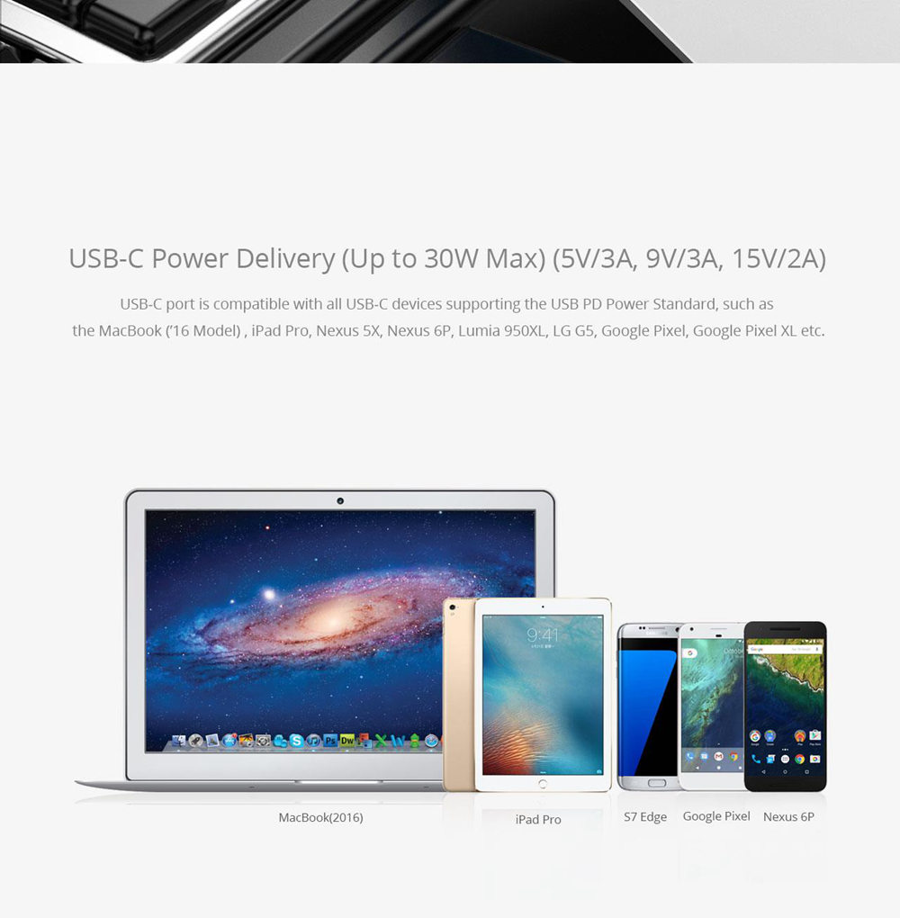 Tronsmart C2P 42W Ładowarka samochodowa USB-C 2-Port z zasilaniem dla Google Pixel / Pixel XL / MacBoo / iPad Pro