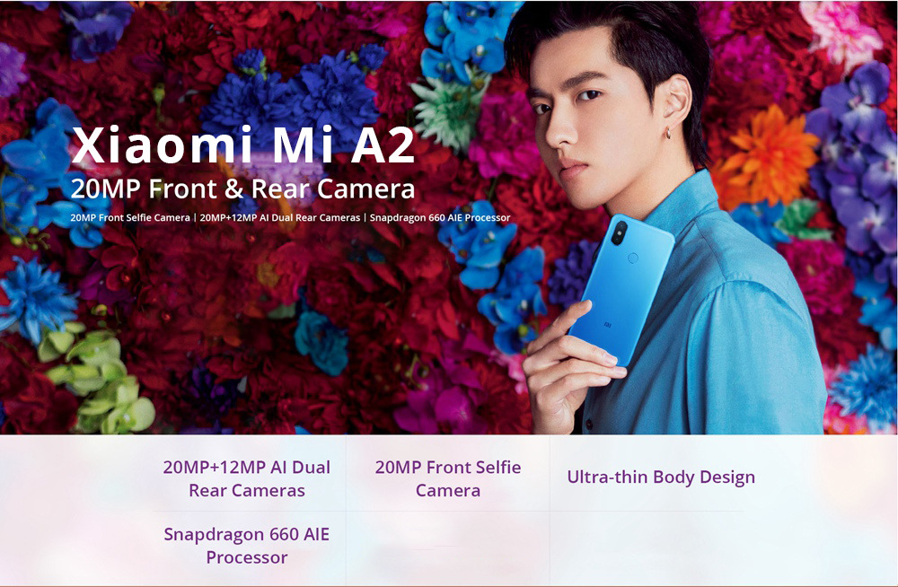 [HK Stock][Official Global Version]Xiaomi Mi A2 5.99 Inch Full Screen 4G LTE Smartphone Snapdragon 660 4GB 32GB 20.0MP+12.0MP Dual Rear Cameras Android 8.1 Touch ID OTG Type-C - Gold