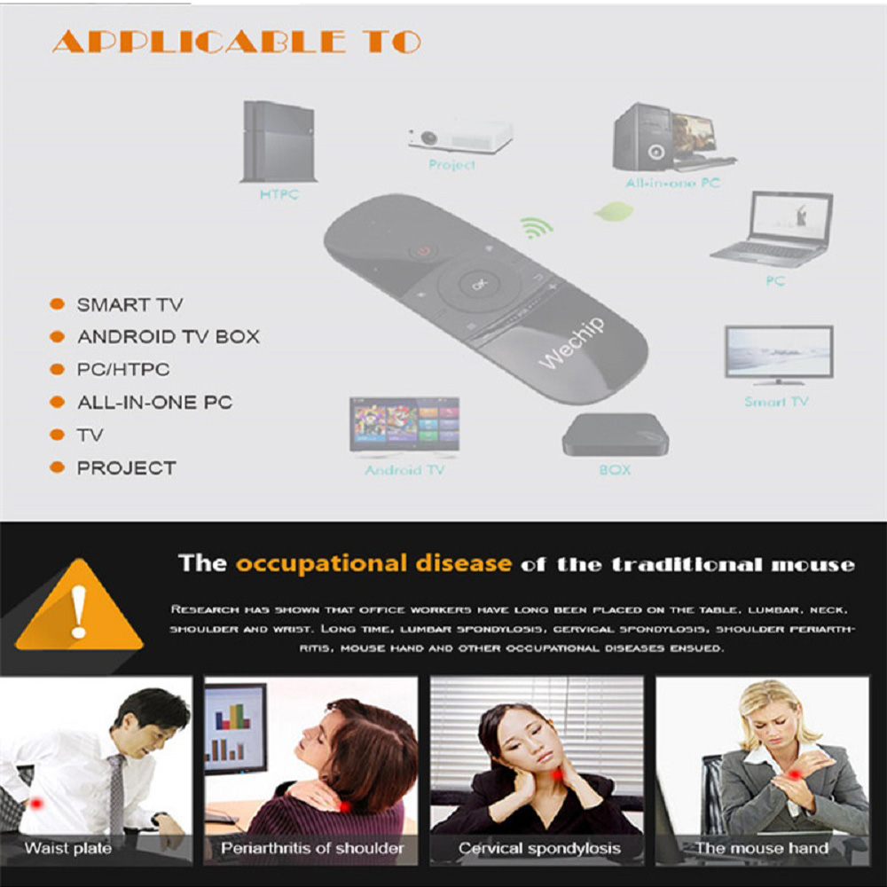 Wechip W1 2.4G Air Mouse&Wireless Keyboard English Support Mac OS/Windows/Android/Linux - Black