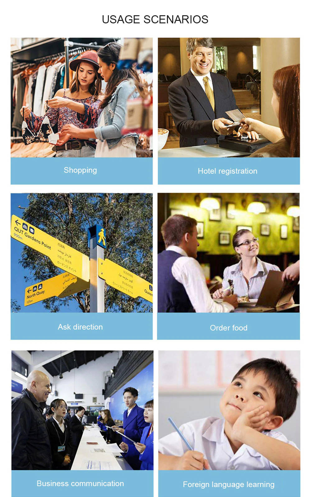 Intelligent Voice Translator Support Audio Record Playback 40 Languages - Black