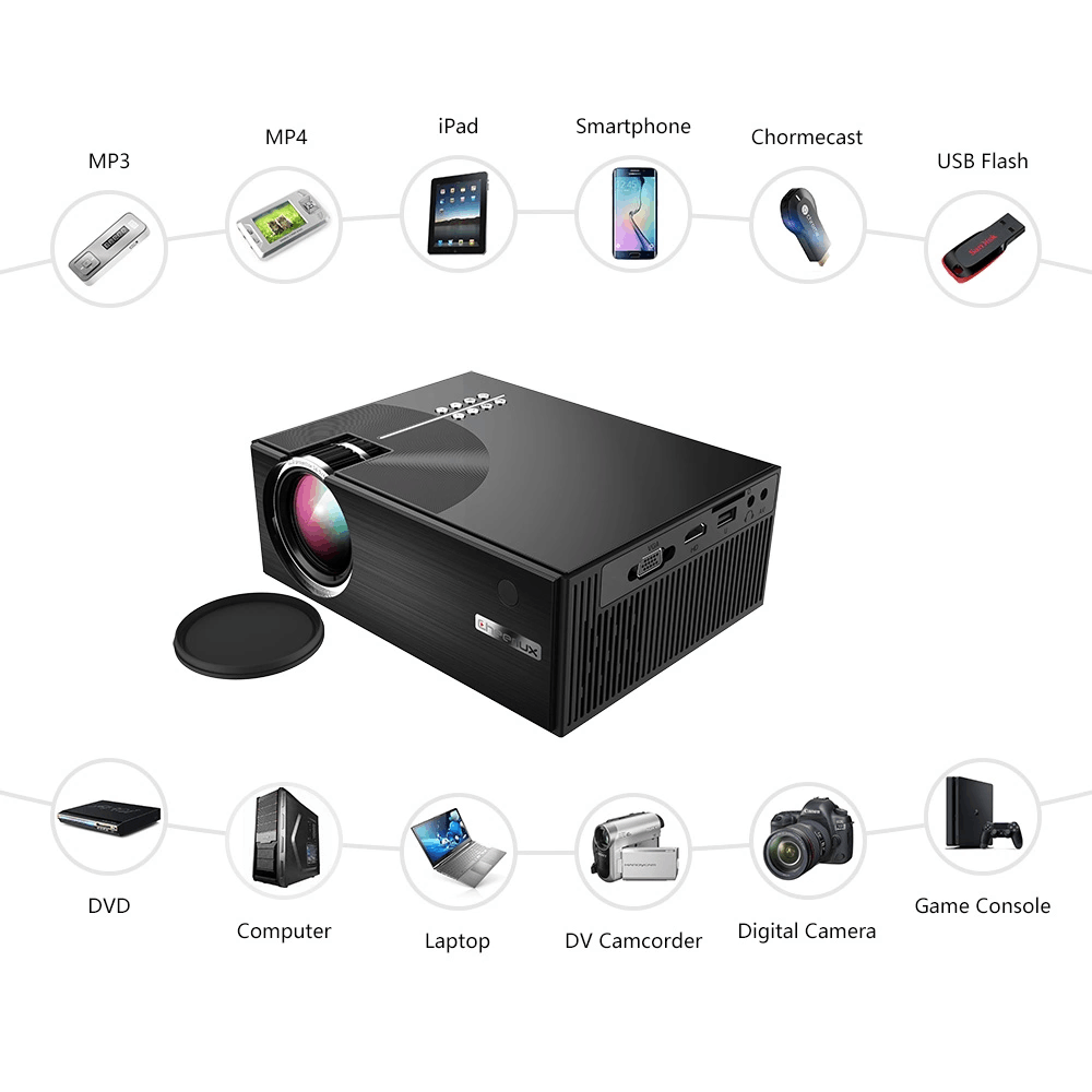 Cheerlux C7 Projector LCD 1500Lum support 720P 1080P HDMI/USB/VGA(PC)/Composite AV/Headphone/SD Port