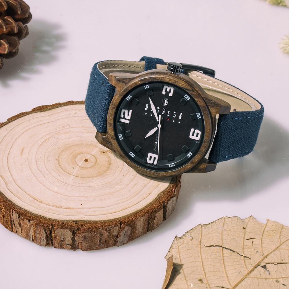 BEWELL Ebony Vintage Quartz Watch Leather Band Dial Plate Wristwatch Men - Blue