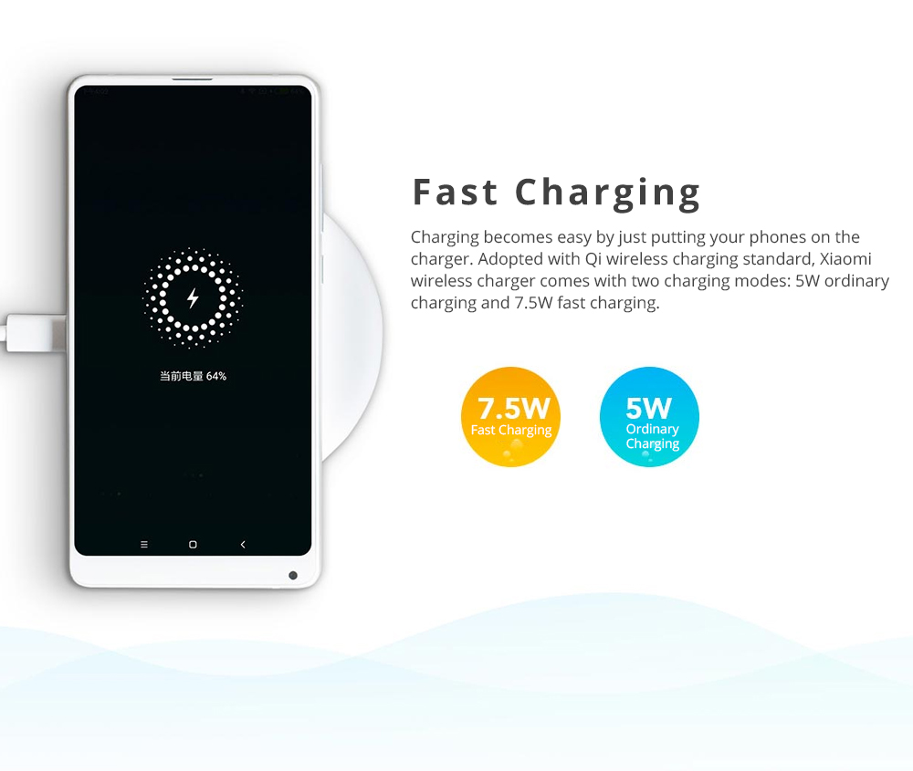 Xiaomi Wireless Charger For Xiaomi Mix 2S / QI Wireless Charging Mobile Phones - White