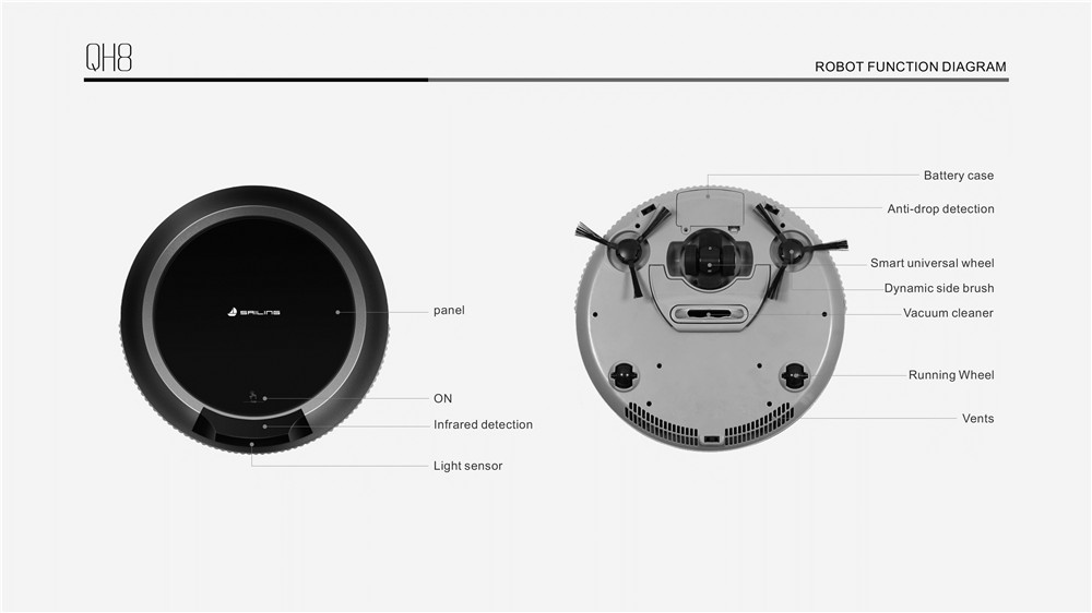 Sailing QH8 Intelligent Vacuum Cleaner Robot Smart Voice Double Filter Box Strong Suction - Black