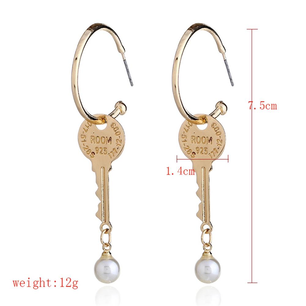 Women's Fashion Beautiful Stylish Jewelry Earrings Key Shape Pearl Pendant Earrings Set - Gold