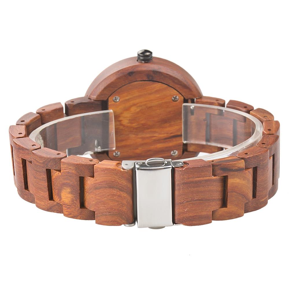 BEWELL Olive Wood Vintage Quartz Watch Leather Band Dial Plate Wristwatch for Women-Brown
