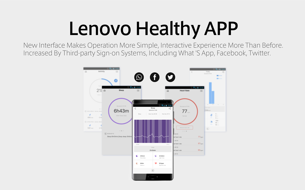 Lenovo HX03F Bluetooth 4.2 Smart Bracelet 0.96" Color Screen IP68 Heart Rate Moniter Pedometer Fitness Tracker For Android iOS - Blue