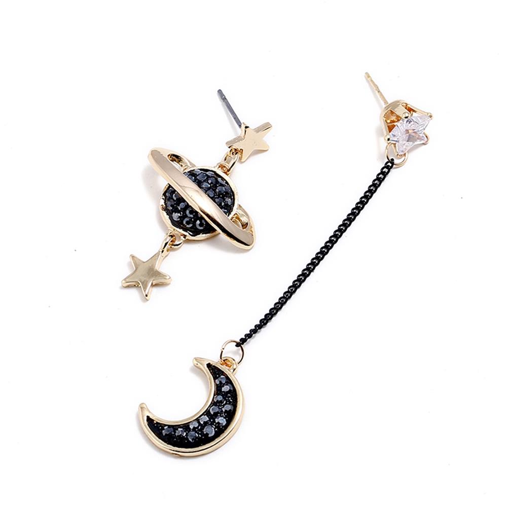 Women's Asymmetrical Moon And stars Earrings Set Gold