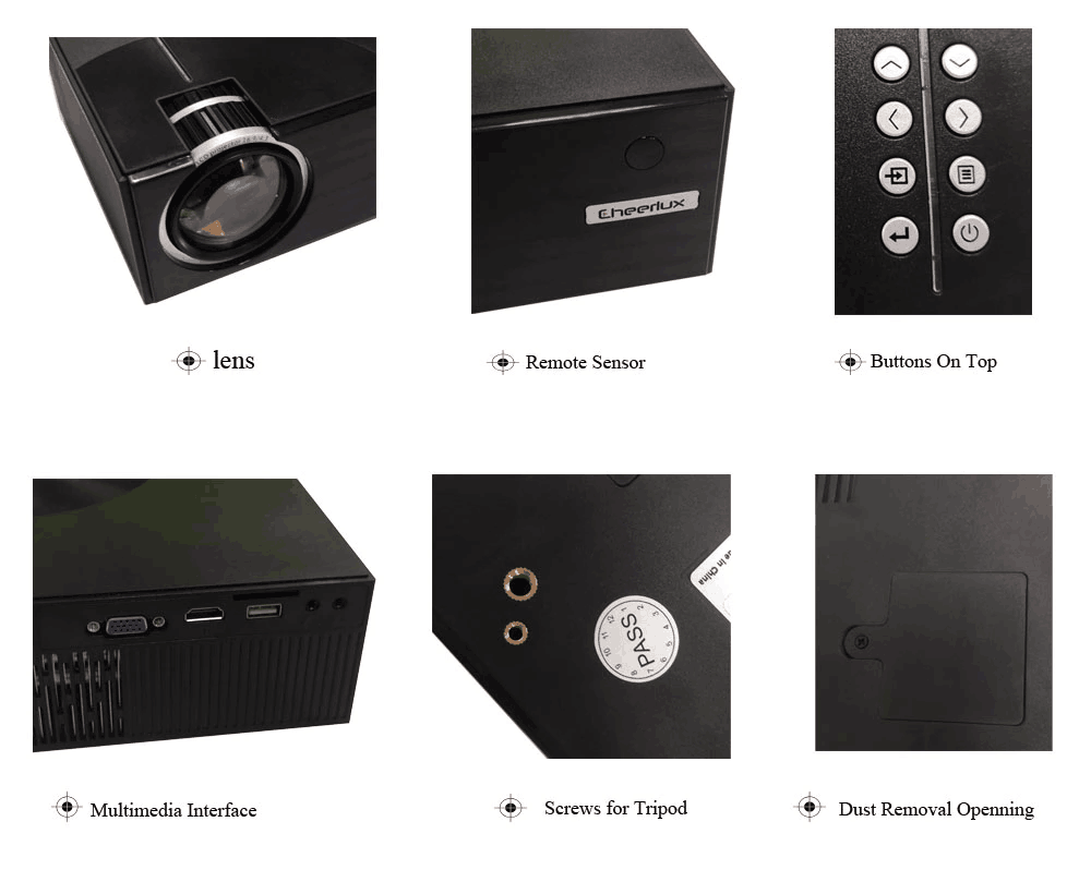 Cheerlux C7 Projector LCD 1500Lum support 720P 1080P HDMI/USB/VGA(PC)/Composite AV/Headphone/SD Port
