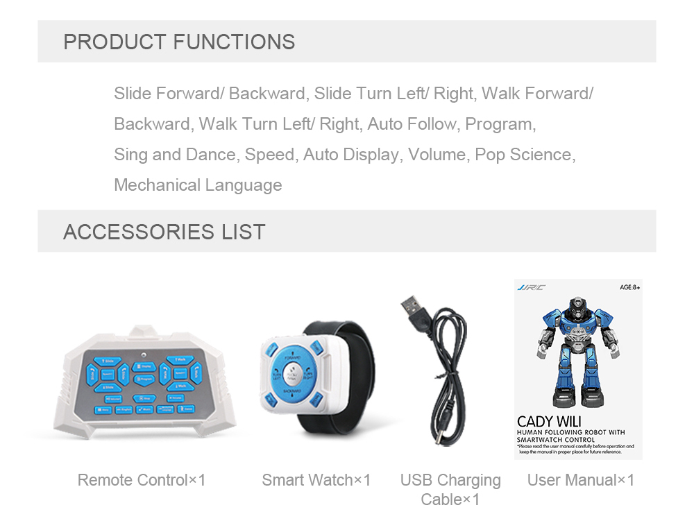 JJRC R5 CADY WILI RC Robot Programmable Dancing Smart Watch Follow Gesture Sensor Kids Toys - White