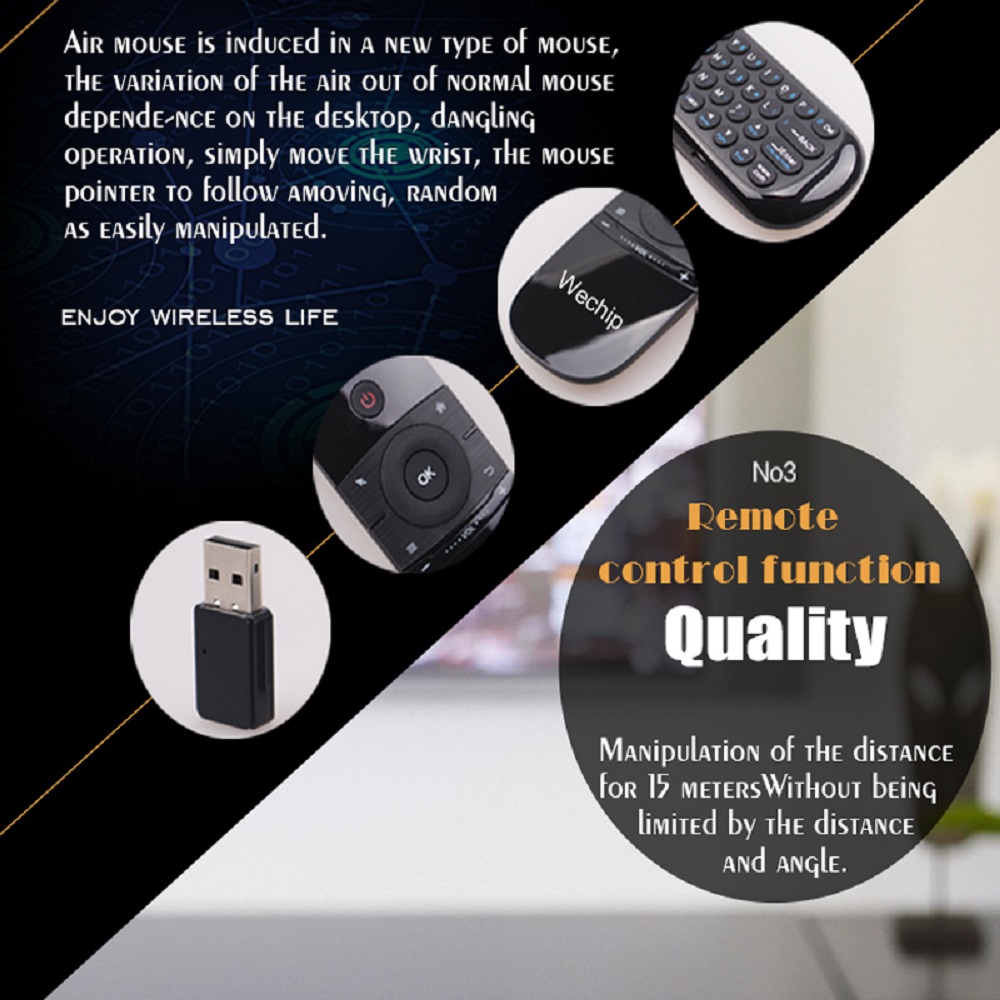 Wechip W1 2.4G Air Mouse&Wireless Keyboard English Support Mac OS/Windows/Android/Linux - Black