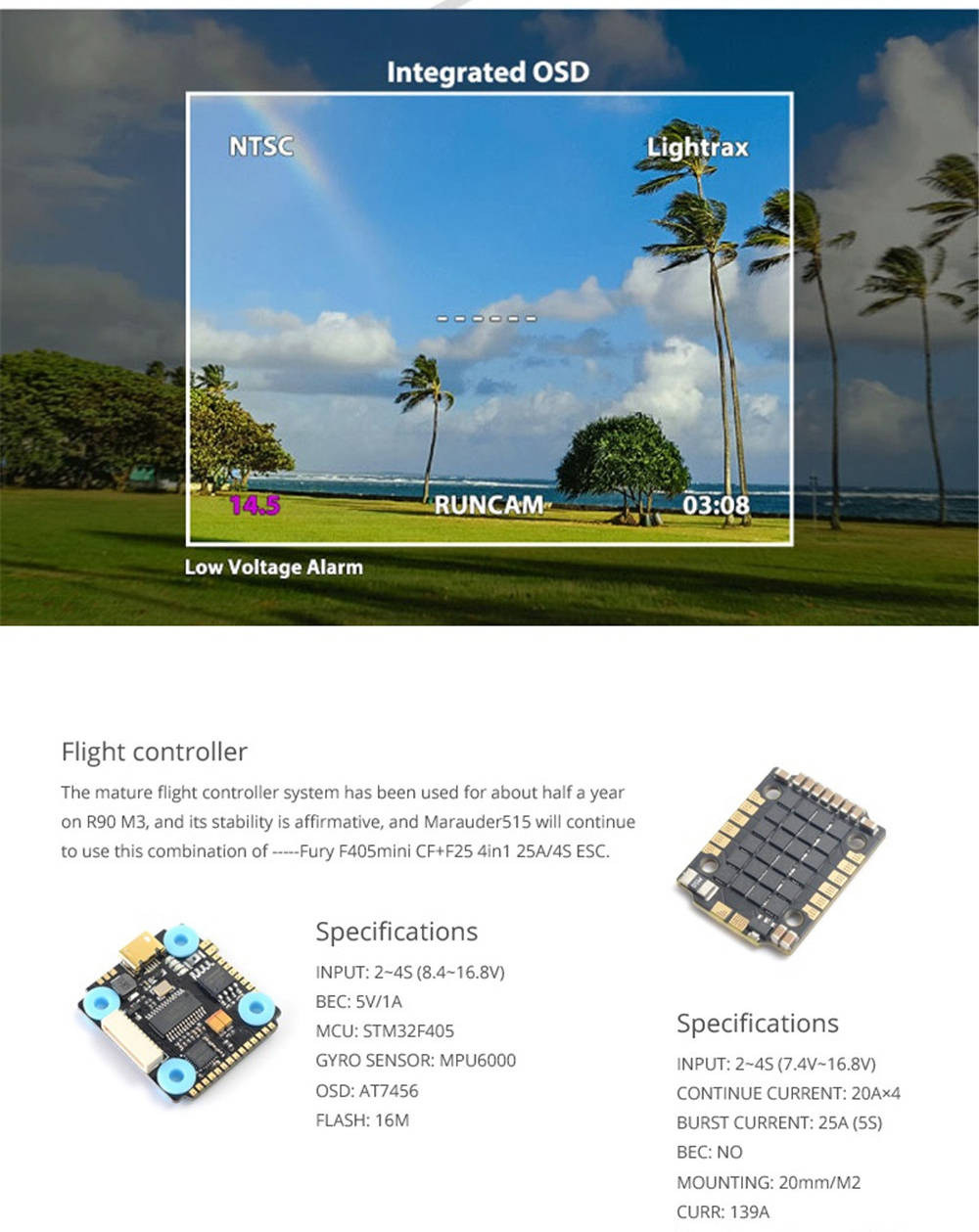 Diatone GT-M515 Normal X Brushless FPV Racing Drone F4M 8K FC OSD 5V BEC 25A 4S ESC with RunCam Camera PNP - Integrated