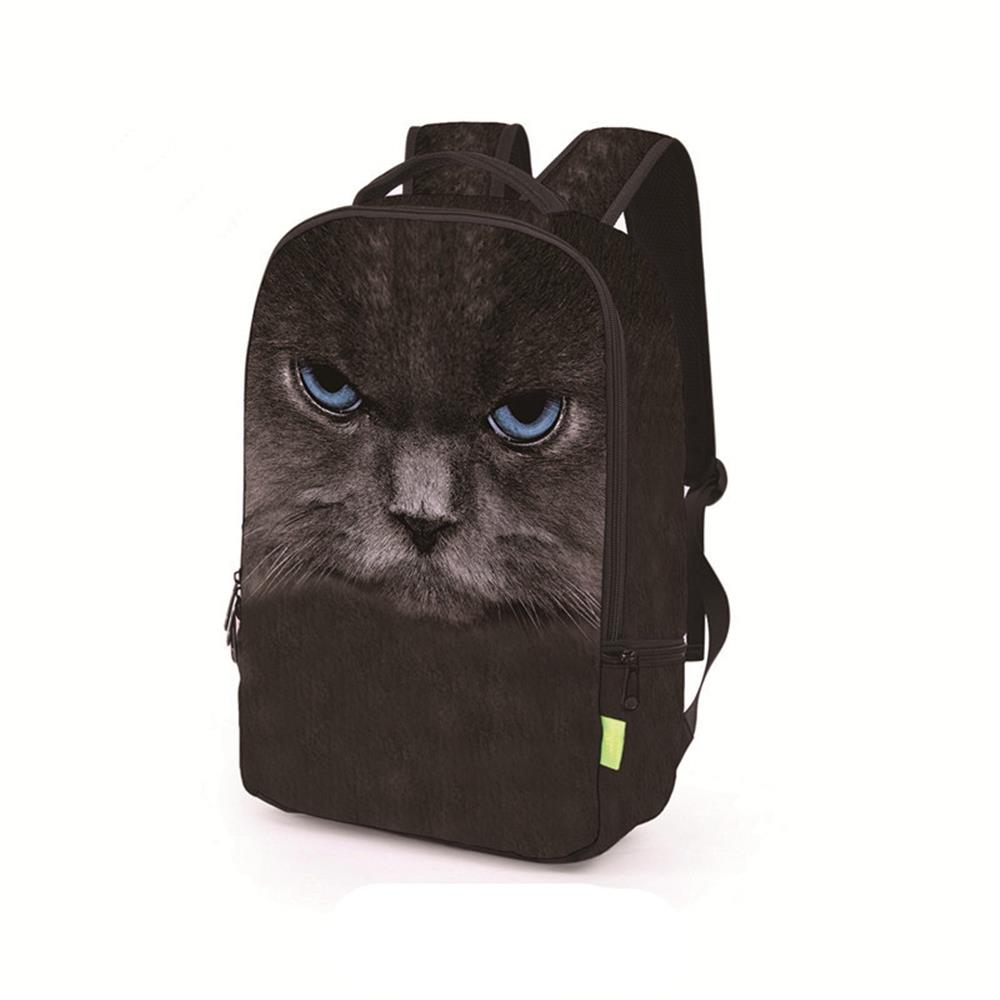 3D Creative Printed Blue-eyed Cat Pattern Men And Women Rucksack Travel Satchel Backpack - Black