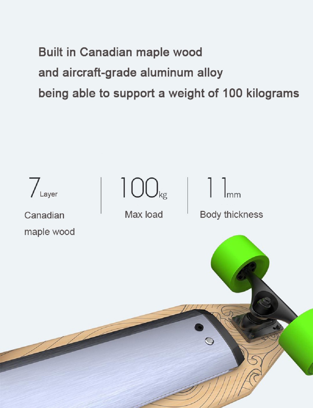 Xiaomi ACTON Smart Electric Skateboard Wireless Remote Control Omnidirectional LED Light Group 12KM Endurance - Grey + Green