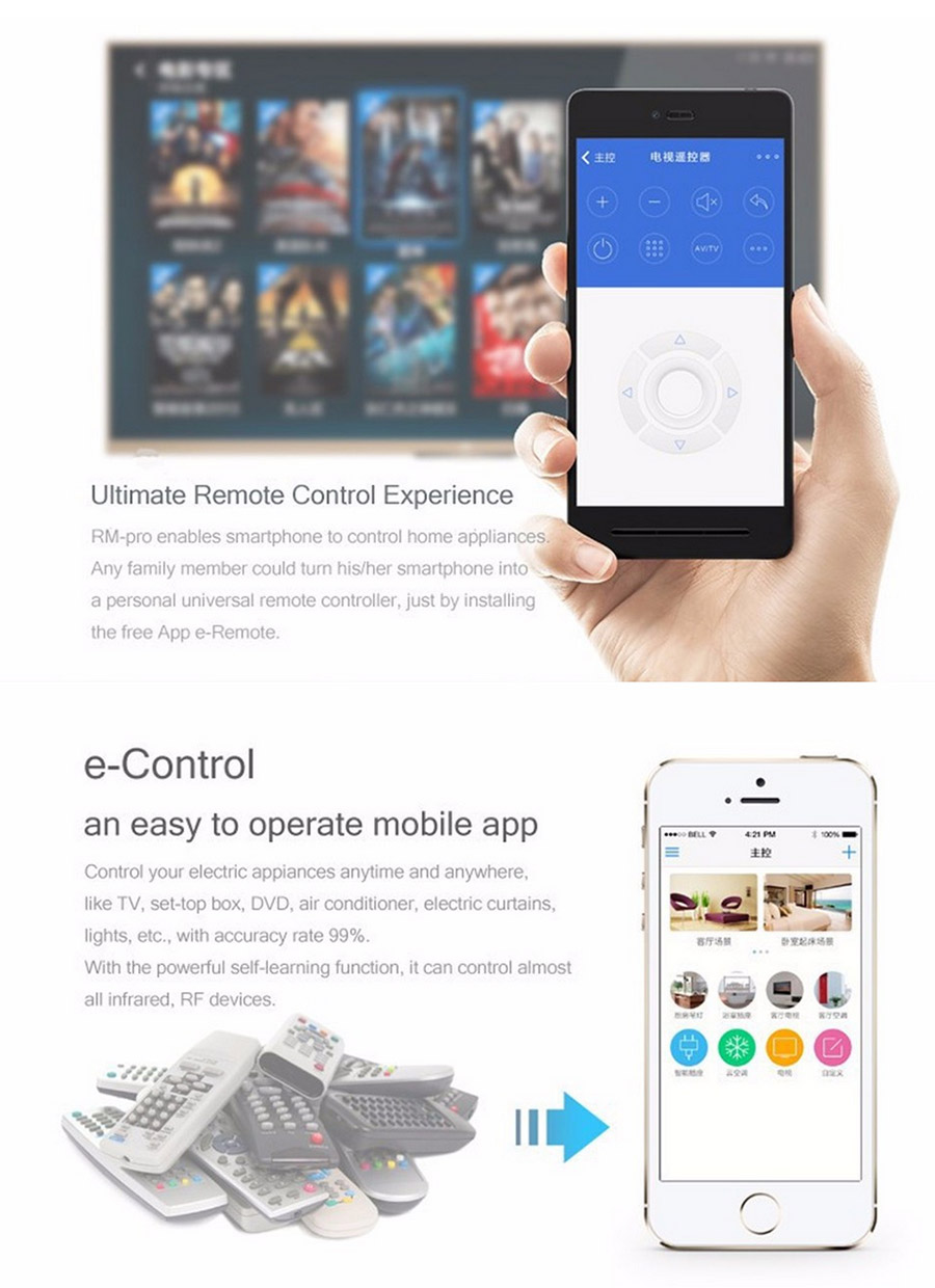 Broadlink RM Pro Smart Intelligent WIFI/IR/RF Remote Controll Center System for iPhone Android Device - Black