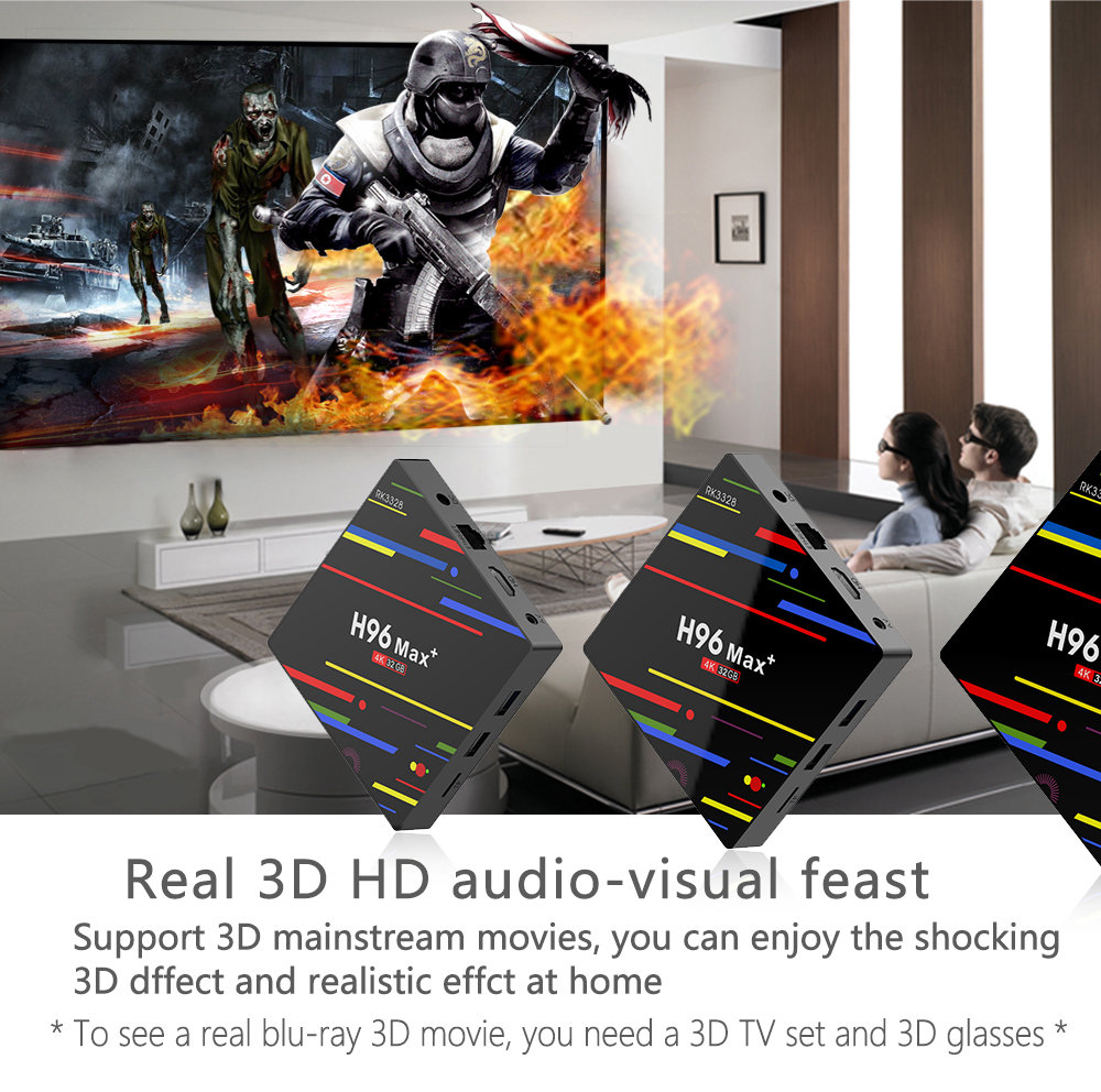 H96 MAX+ Android 8.1 RK3328 KODI 17.6 4GB/32GB 4K TV BOX Support YouTube Netflix WiFi LAN USB3.0