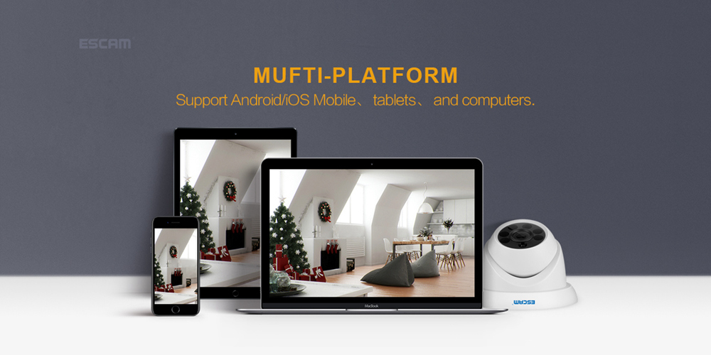 ESCAM QH001 Outdoor 1080P Dome IP Camera H.265 Day Night Vision Motion Detection Onvif Protocol 3D DNR IR distance - White/EU Plug