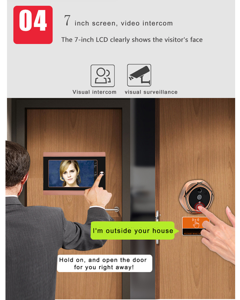 SY708G11 720P 7 Inch Video Door Peephole Camera Doorbell Intercom Kit 1-Camera 1-Monitor - Gold US Plug