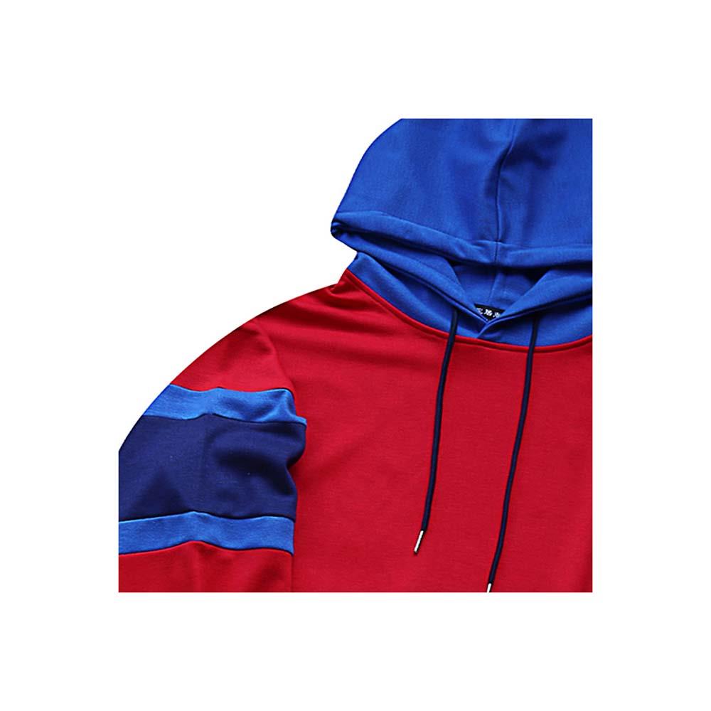 Men's Fashion Leisure Spell Color Hoodie Casual Loose Chemical Fiber Cotton Size XXL - Red