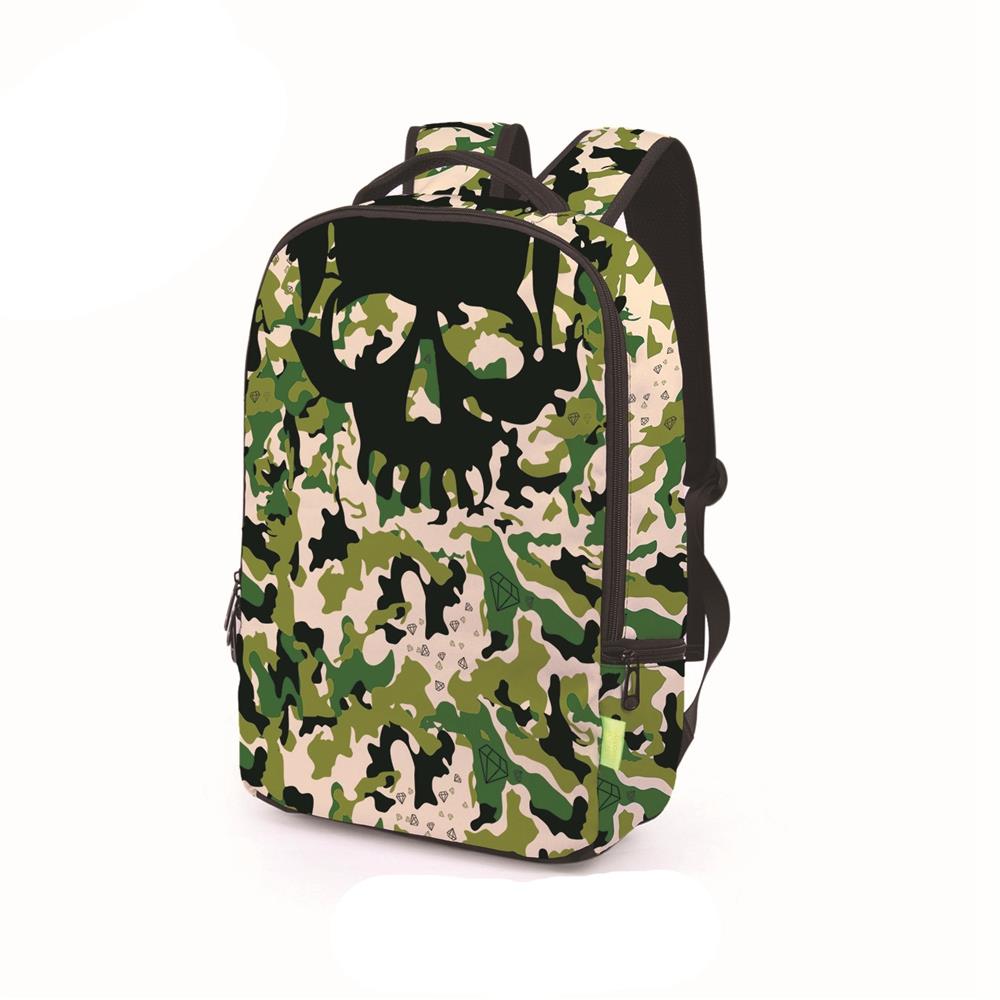 3D Creative Printed Camouflage Skull Pattern Men And Women Rucksack Travel Satchel Backpack - Green