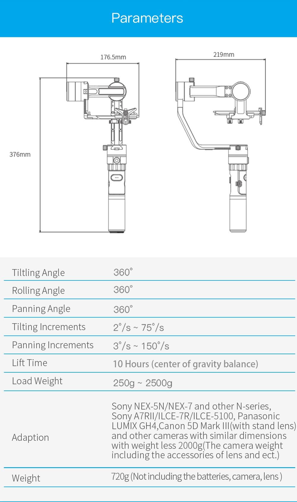 Feiyu Tech A2000 3-Axis Handled Gimbal Stabilizer for Mirrorless DSLR Camera - Double Handheld