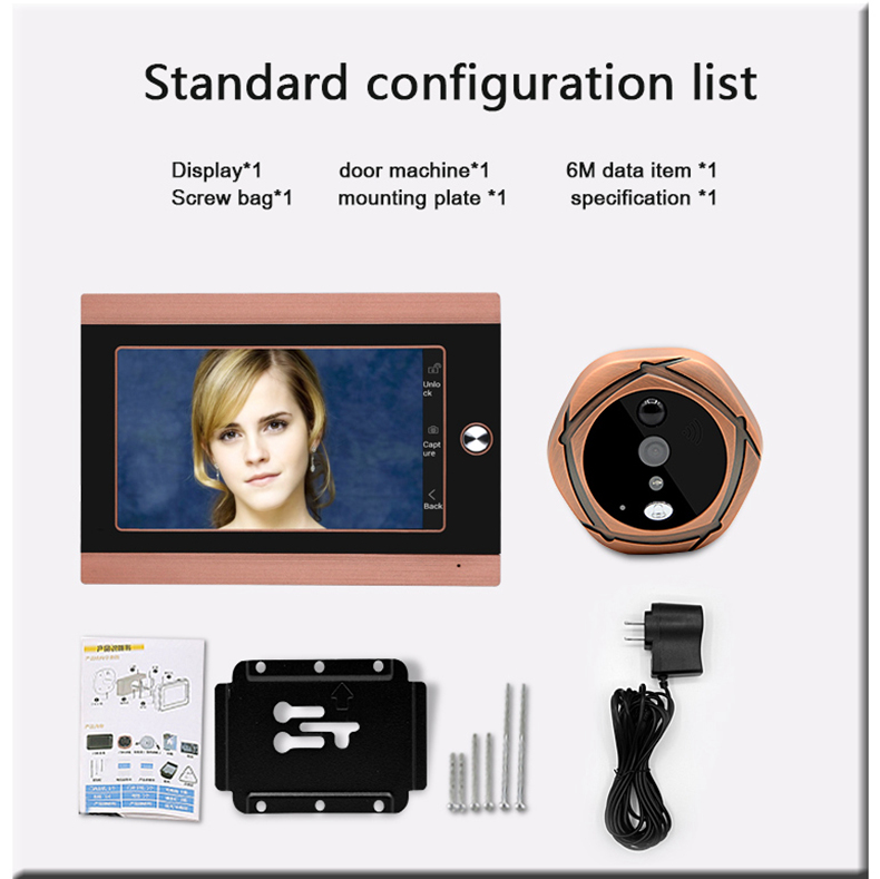 SY708G11 720P 7 Inch Video Door Peephole Camera Doorbell Intercom Kit 1-Camera 1-Monitor - Gold US Plug