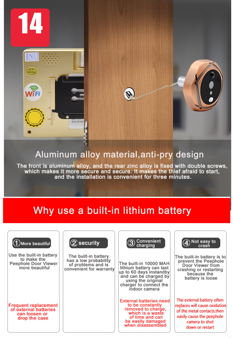 SY708G11 720P 7 Inch Video Door Peephole Camera Doorbell Intercom Kit 1-Camera 1-Monitor - Gold US Plug
